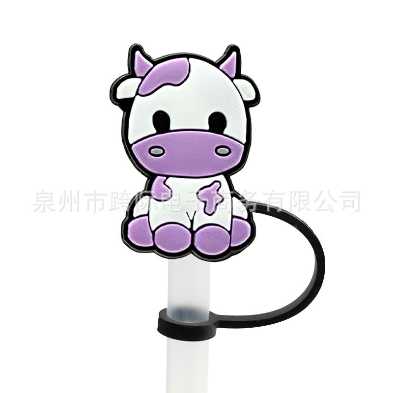 Wholesale 10 pcs New Cow Series Straw Cover Straw Cap Silicone Dust Plug